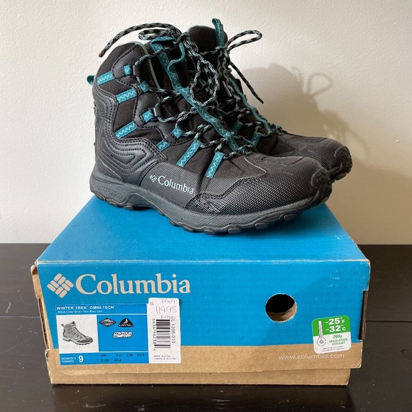Columbia Winter Trek Omni-Tech / Women’s Size 9 / Black clear blue boots / -32 c - Picture 1 of 12